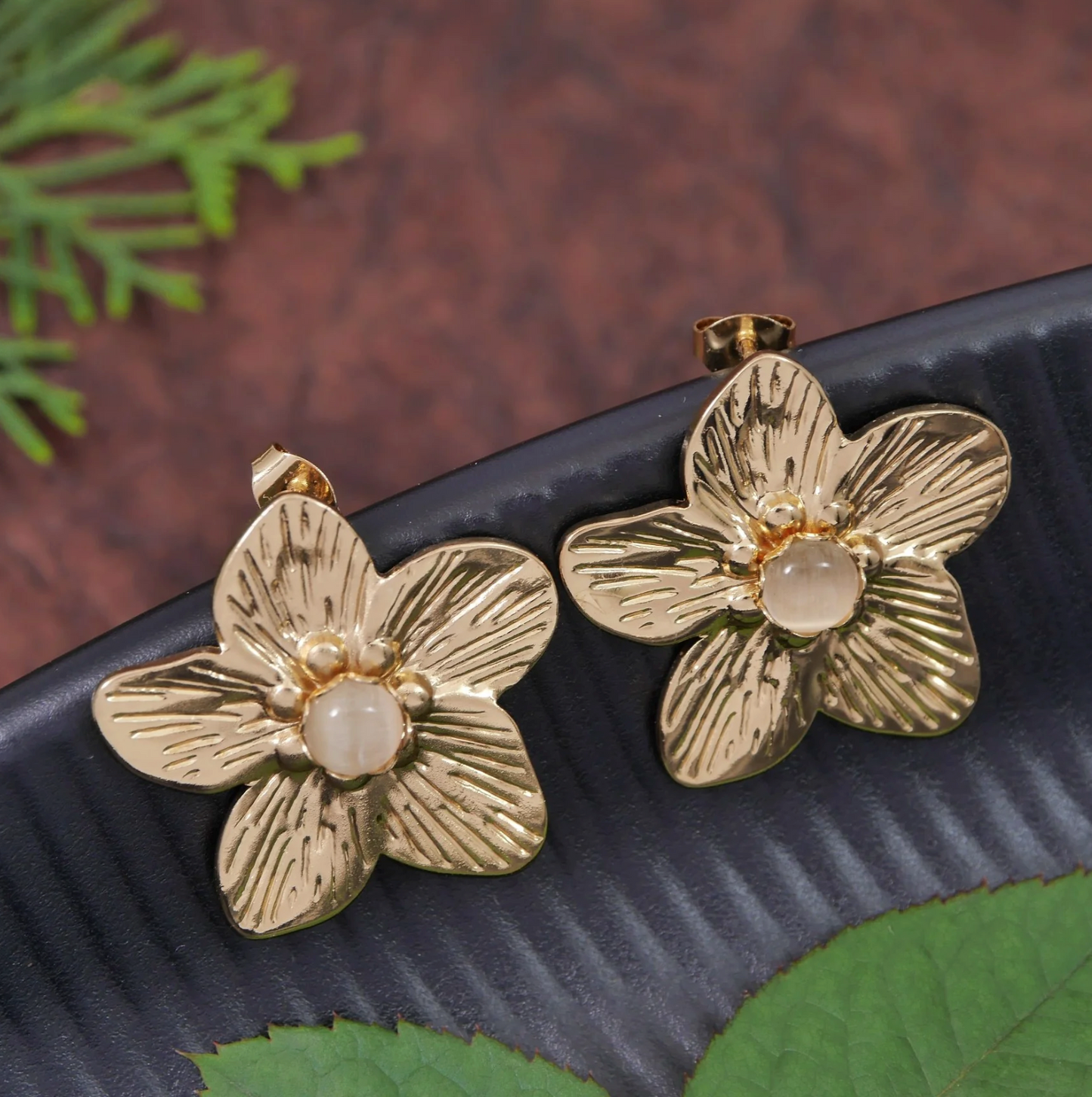 Golden Blossom Stud Earrings