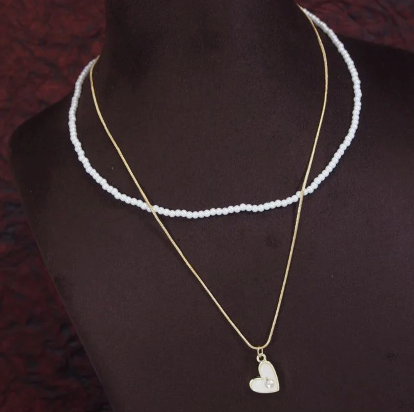 Dainty Pearl & Heart Layered Necklace