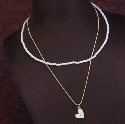 Dainty Pearl & Heart Layered Necklace