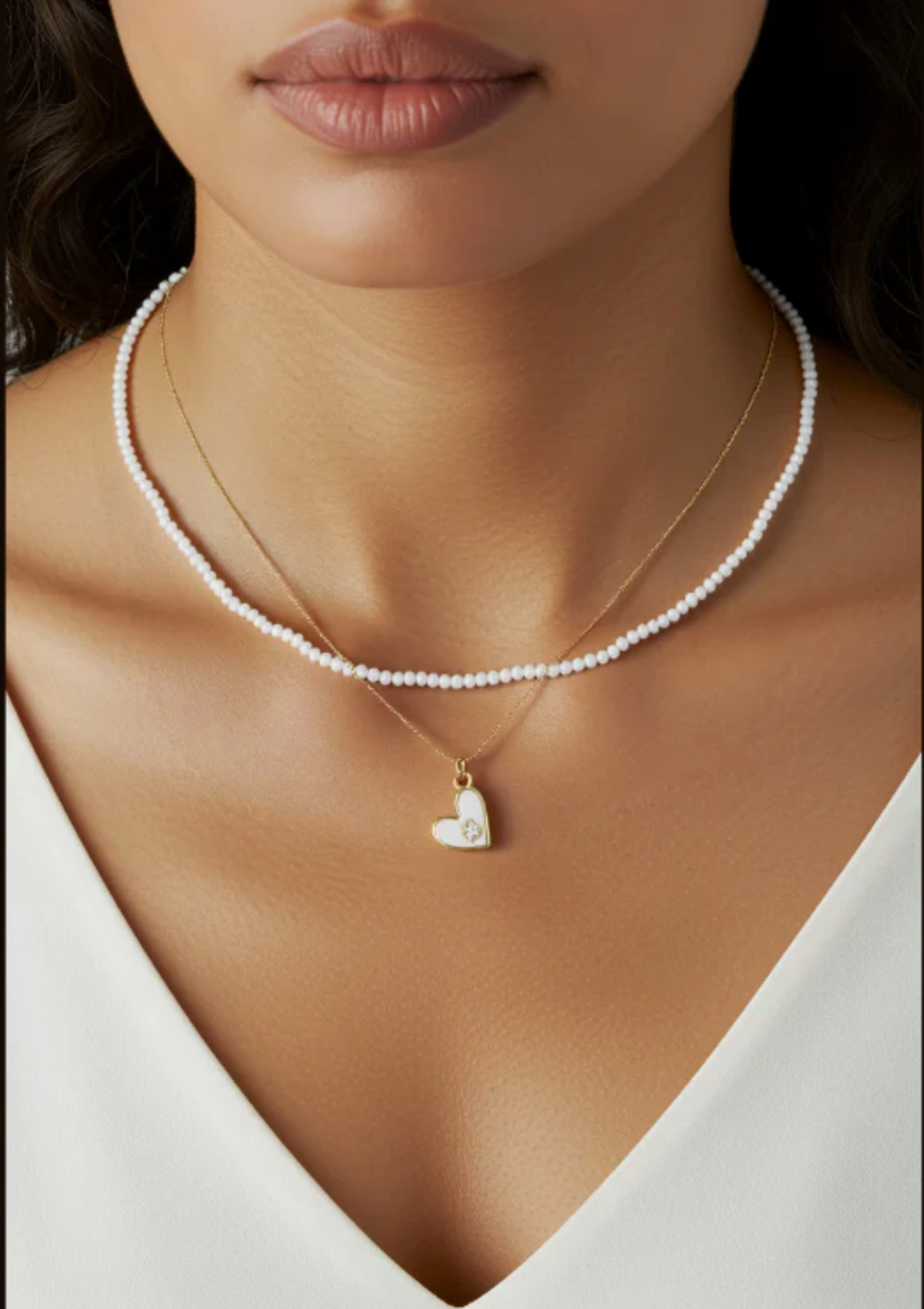 Dainty Pearl & Heart Layered Necklace